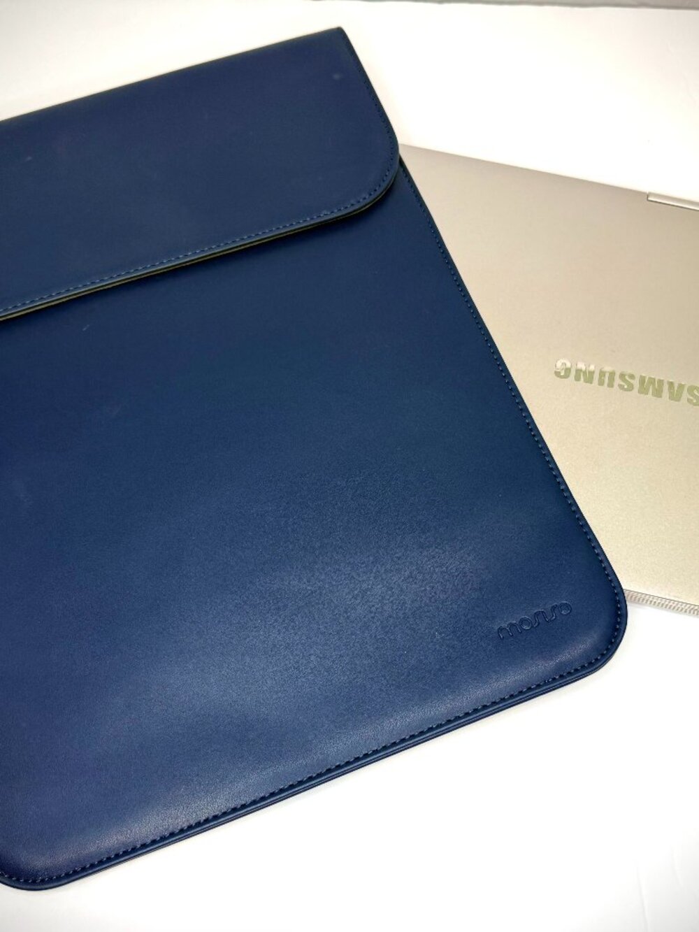 MOSISO Navy Blue Laptop Sleeve Case | 13-14" Faux Leather Laptop Portfolio Case